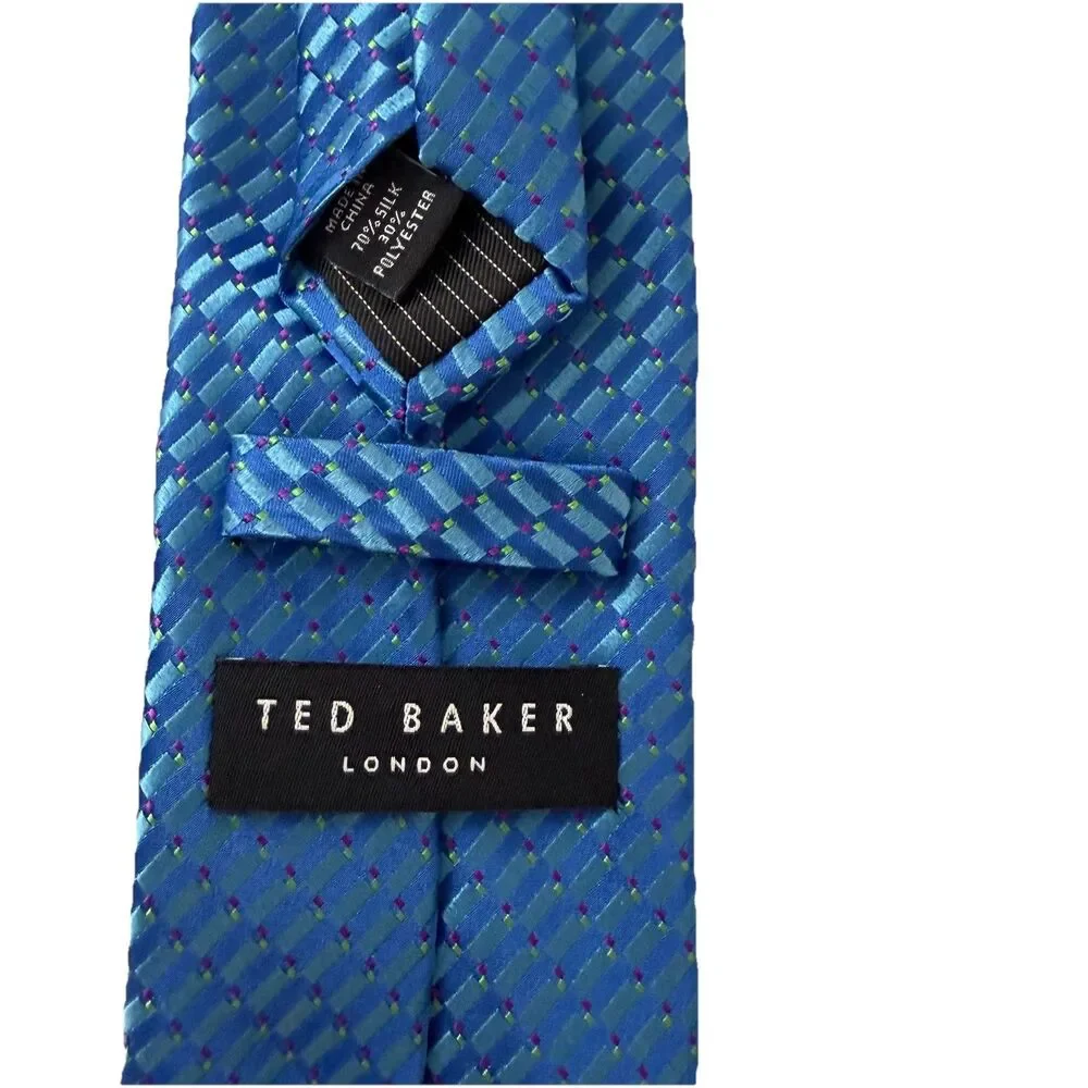 Ted Baker London Silk Neck Tie Vibrant Blue Geometric Pattern Classic Designer